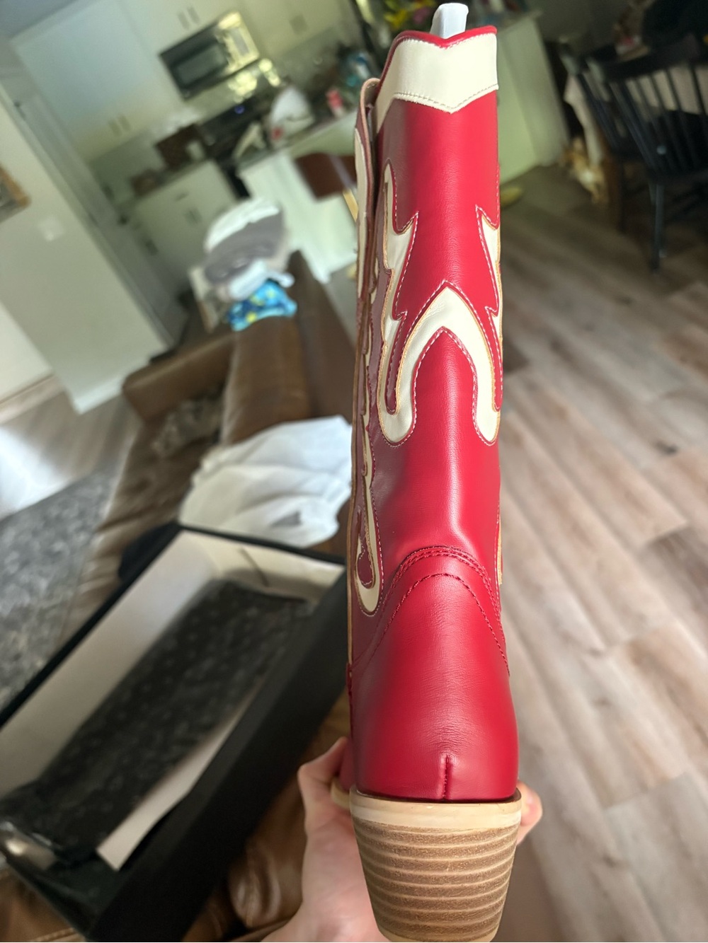 ShuShop Red and Ivory Western Heeled Cowgirl Boots - Picture 4 of 6